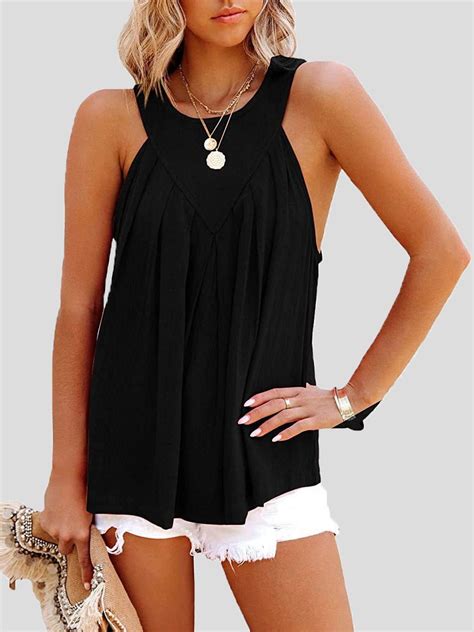 Womens Tank Tops Casual Solid Halter Sleeveless Tank Top Casual Tank