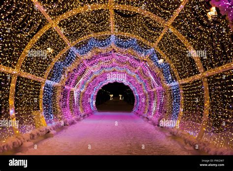 Light Glowing Colorful Tunnel On The Street Of Moscow Stock Photo Alamy