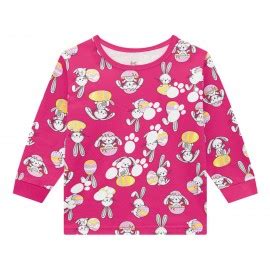 Pijama Infantil Que Brilha No Escuro Malha Manga Longa Coelhos Rosa