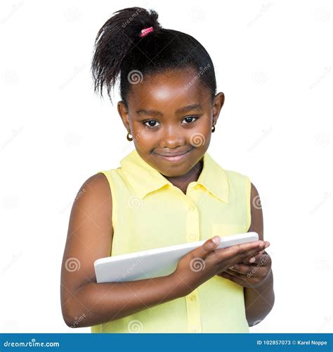 Portrait Of Cute African Girl Holding Digital Tablet Stock Image Image Of Concept Attractive