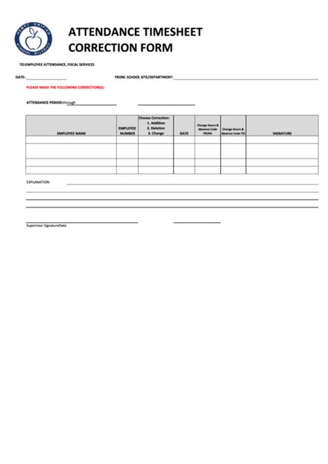 Attendance Timesheet Correction Form Printable Pdf Download
