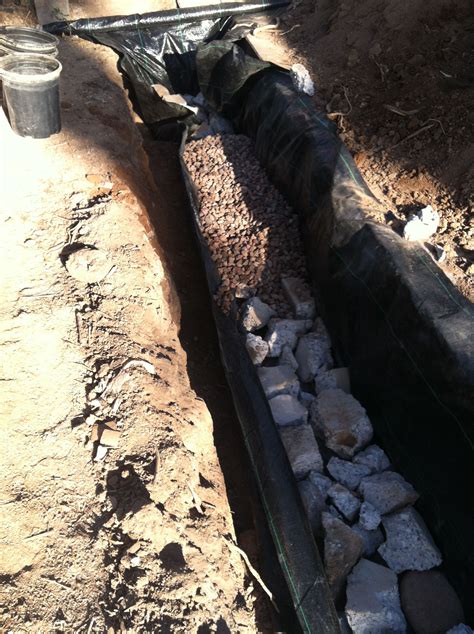 But a french drain is nothing more than a ditch in the ground, inset with a perforated pipe under a layer of gravel. Rainwater | Abundant Desert | Outdoor landscaping ...