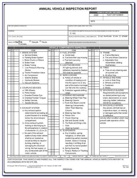 Annual Periodic Vehicle Inspection Report Form Form Resume Examples