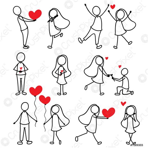 Cartoon Hand Line Drawing Love Character Couple Stock Vector 1089303