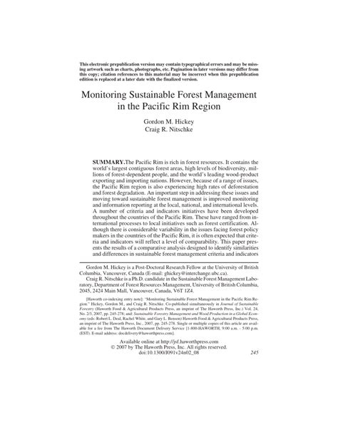 Pdf Monitoring Sustainable Forest Management In The Pacific Rim Region