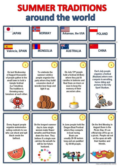 Summer Traditions Around The World W English Esl Worksheets Pdf And Doc
