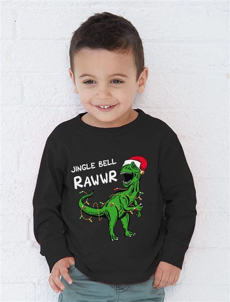 Christmas Pullover For Kids Jingle Bell Rawr T Rex Santa Toddler Kids