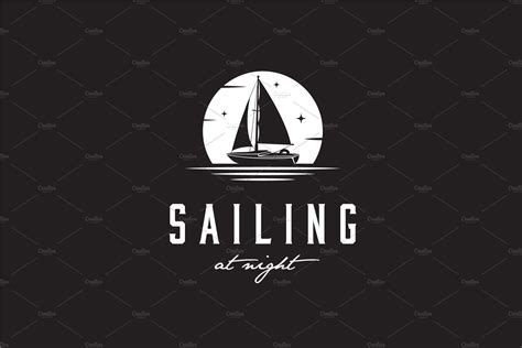 Night Sailing Yacht Boat Ship Logo Creative Illustrator Templates
