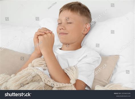 Boy Clasped Hands Praying Bed Stock Photo 2255625185 Shutterstock