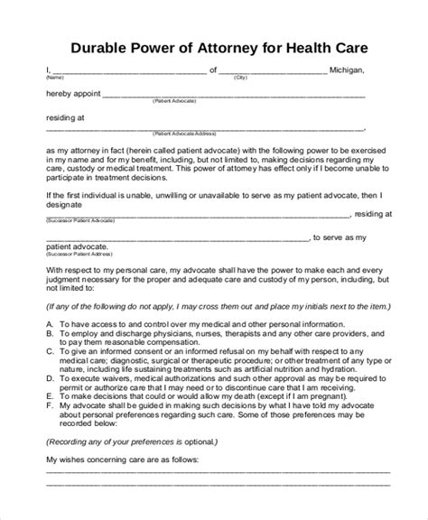 Durable Power Of Attorney Printable Form