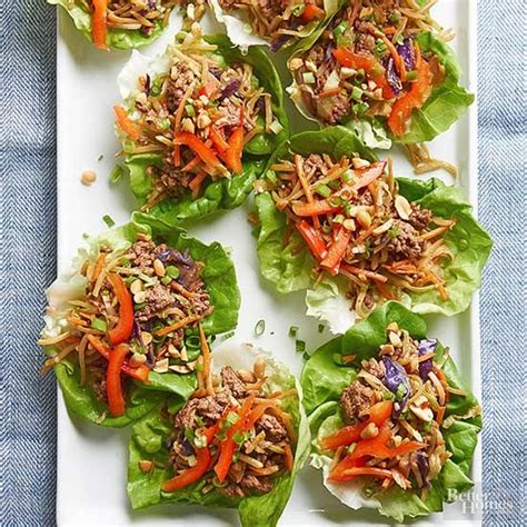 What if we told you there's a way you can make a meal that not only tastes great, but requires in this healthy ground beef recipe, bell peppers are stuffed with ground beef, rice, mushrooms, corn. 20-Minute Ground Beef Recipes | Food & Drink | Beef lettuce wraps, Ground beef recipes, Lettuce ...