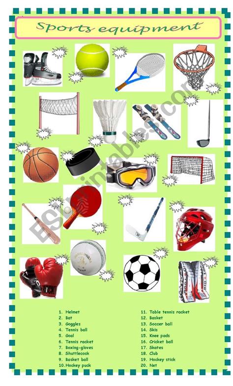 Sports Equipment Matching Esl Worksheet By Pet24