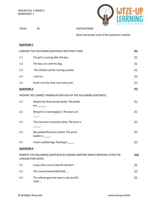 Grade 6 English Fal Term 3 Language Worksheet 1 Teacha