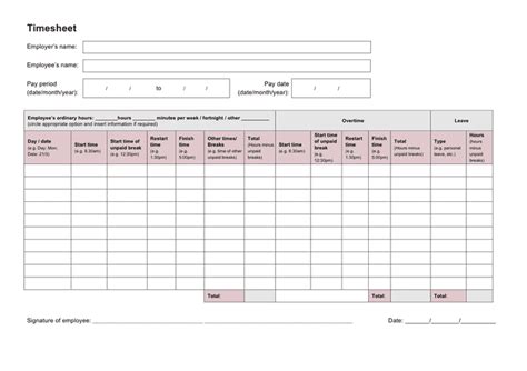 employee timesheet form  word   formats