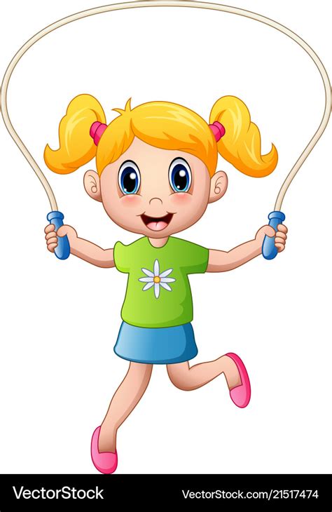Cartoon Little Girl Playing Jumping Rope Vector Image