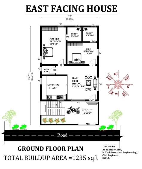 X East Facing Bhk House Plan As Per Vastu Shastra Download Autocad DWG And PDF File