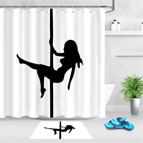 2Pcs Set Bathroom Curtain Waterproof Sexy Girl Woman Shadow Bath Mat