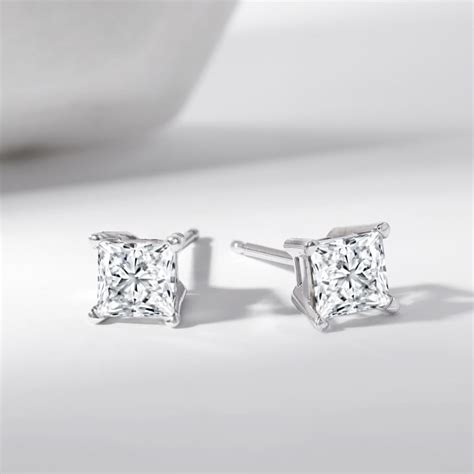 1 00 Ct T W Princess Cut Diamond Stud Earrings In 14kt White Gold