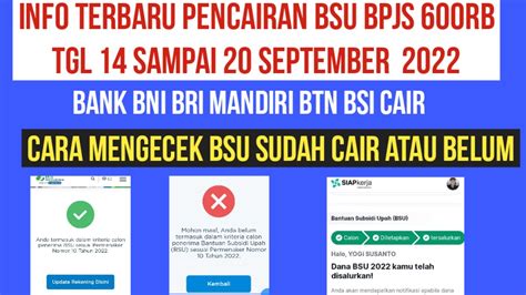 Update Pencairan Bsu Bpjs 600rb Tgl 14 Sampai 20 September Dan Cara