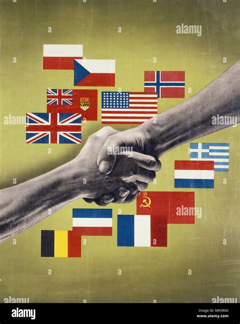 La Seconda Guerra Mondiale Allied Poster Di Propaganda Che Mostra Le Bandiere Dei Paesi
