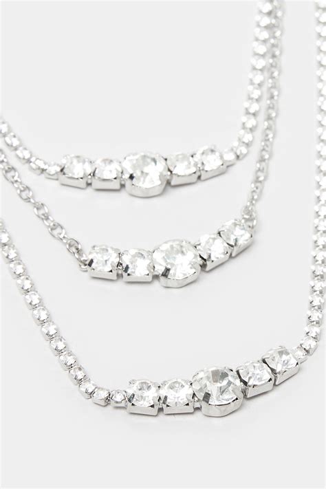 Silver Triple Layer Diamante Necklace Yours Clothing