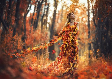 Fonds d ecran Automne Forêts Autumn spell Les robes Feuillage Filles