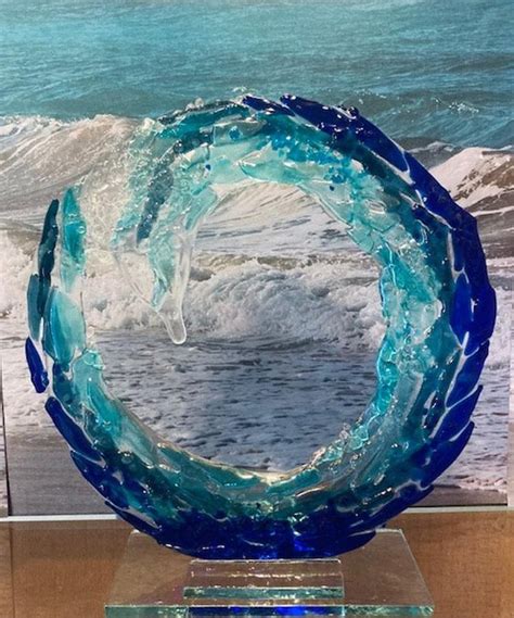 Majestic Wave Fused Glass Sculpture Beach Decor Sea Art Etsy Sea Glass Art Projects Sea Art