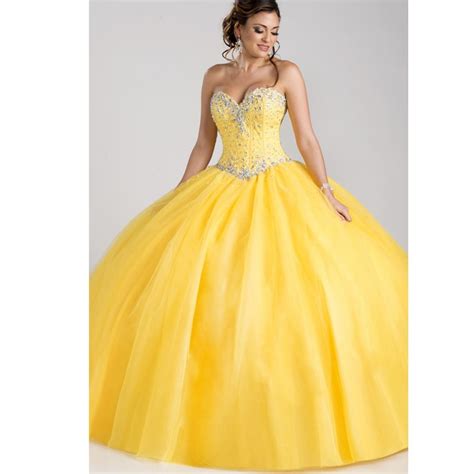 Gorgeous Beaded Crystal Princess Yellow Quinceanera Dresses Ball Gowns