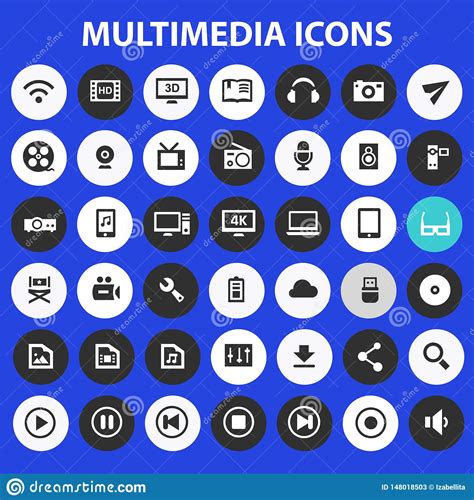 Big Multimedia Icon Set Trendy Flat Icons Collection Stock Vector