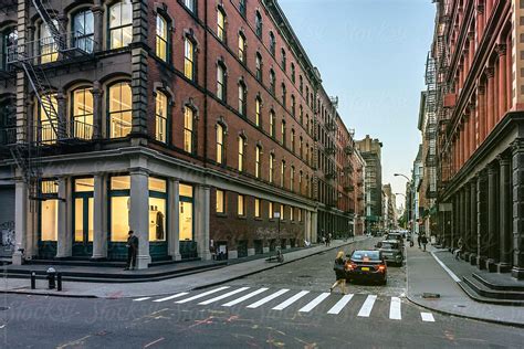 Street View Of Soho Fashion District Of New York City At Sunset