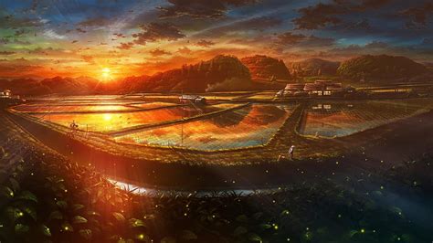 Online Crop Hd Wallpaper Sunset Countryside Anime Art Anime