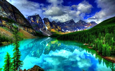 Indir Duvar Kağıdı Hdr Manzara Evet Gölü Milli Parkı Dağlar Banff