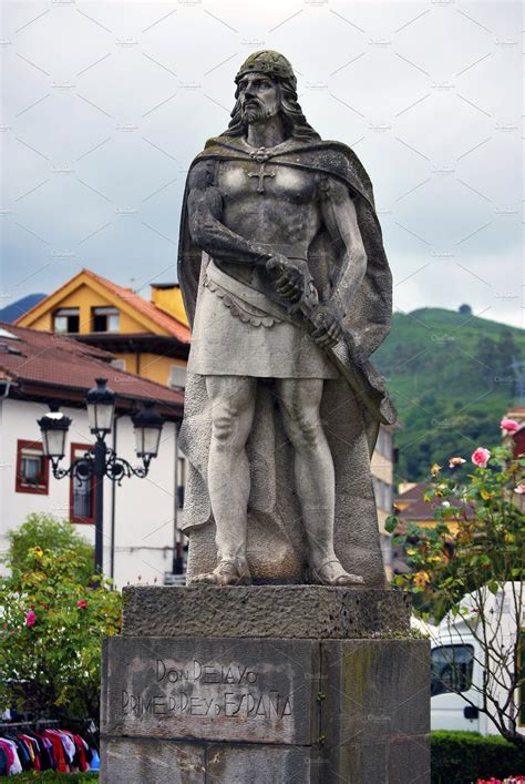 Don Pelayo Containing Pelayo Statue And King Architecture Stock