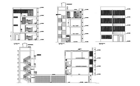 4 Storey Building With Elevation And Section In Autocad In 2021 Open