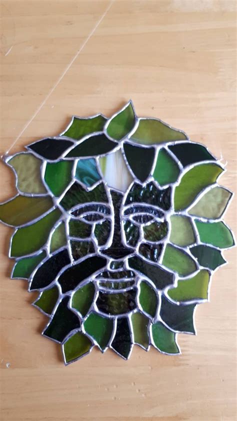 green man stained glass sun catcher glass art pagan art wiccan etsy uk