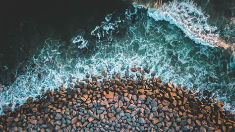 1536x864 Resolution Top View Photo Of Gravels And Ocean Wave Photo Hd
