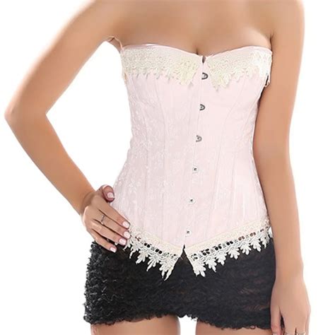 caudatus women jacquard pink lace up boned overbust corset carnival brocade breathes costumes