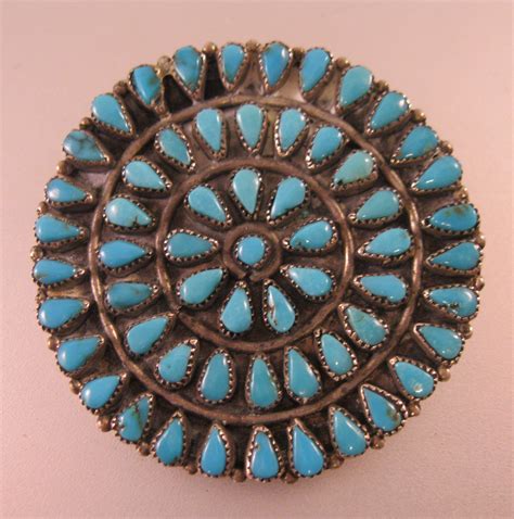 Zuni Native American Petit Point Turquoise Brooch Sterling Etsy