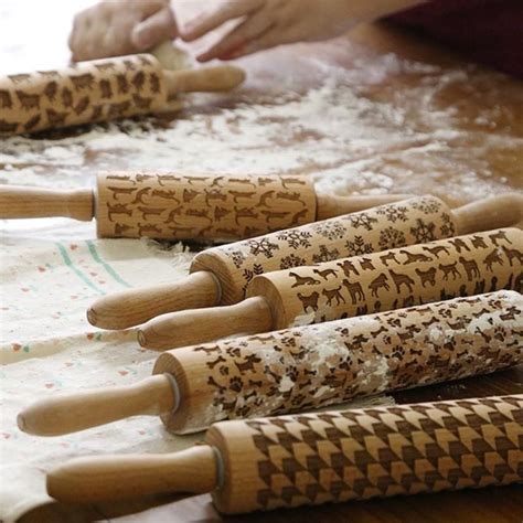 Marvelous Wooden Rolling Pin Embossed Cookies Arts And Crafts