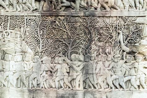 Bas Relief On The Wall Angkor Cambodia Stock Photo Image Of Carving