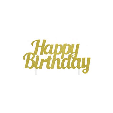 Happy Birthday Cake Topper Gold Glitter
