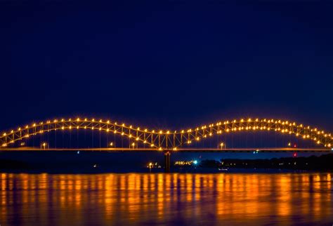 Memphis Bridges At Night Light Show On The Mississippi River