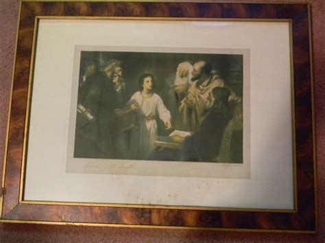 Vintage Signed Antique Religious Print Christ In The Temple