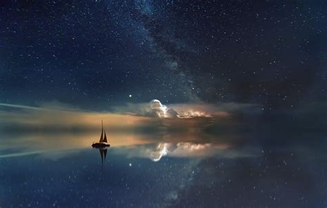 Wallpaper The Sky Stars Night The Ocean Boat The Milky Way Starry