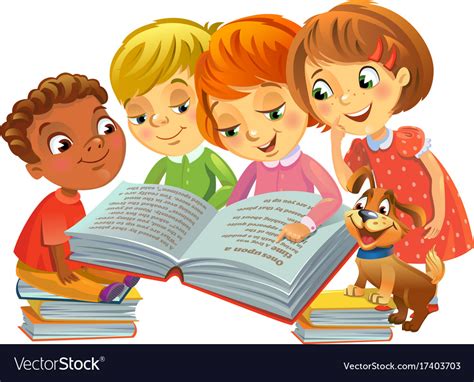 Cute Children Reading Books Royalty Free Vector Image