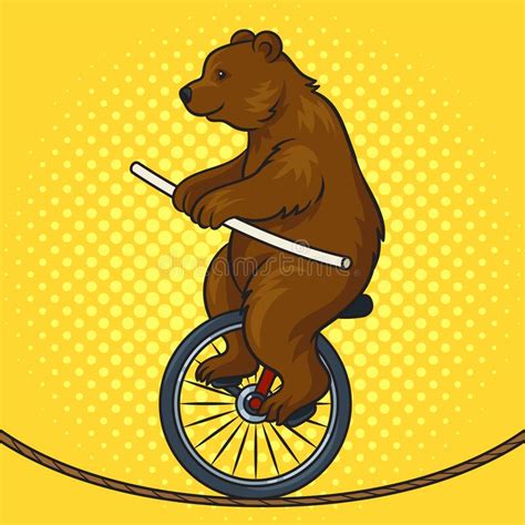 Circus Bear Rides Tightrope On Unicycle Vector Stock Vector