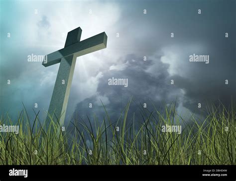 Cross With Grass Stock Photo Alamy