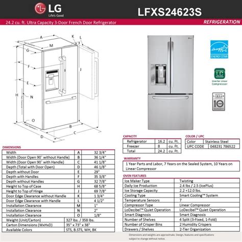 lg lfxs24623s 33 in 24 2 cu ft french door refrigerator in stainless steel