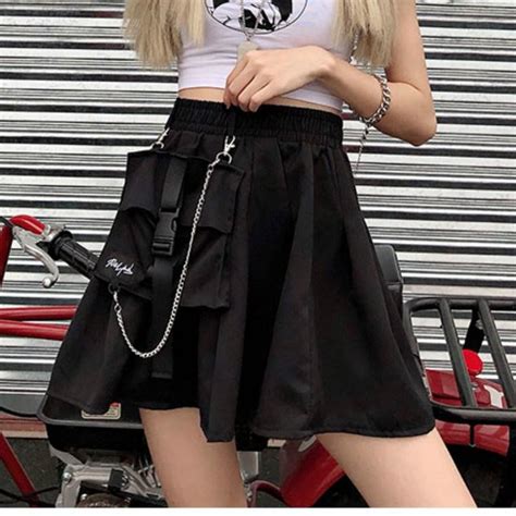 buy women punk cargo skirt girls vintage pocket pleated japanese gothic skirts harajuku high