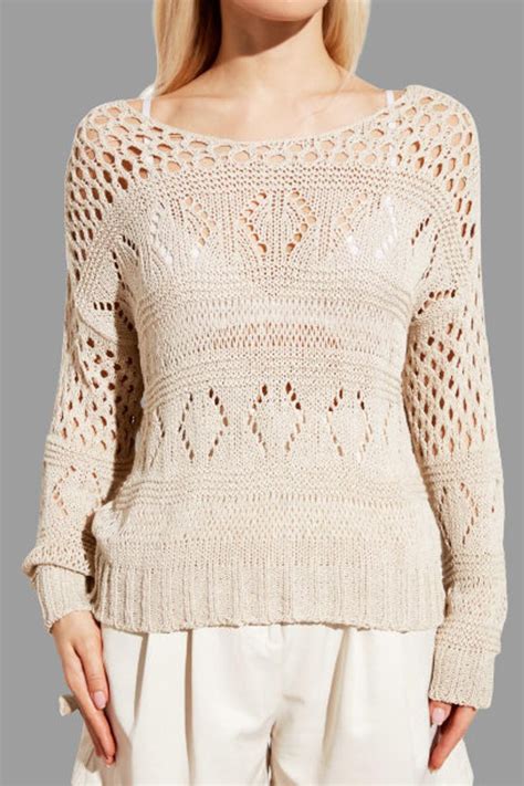 Beige Boho Knit Sweater Loose Chunky Pullover For Women